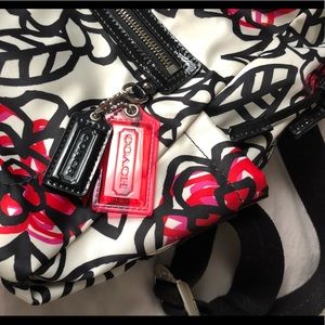 Coach backpack with floral graphic nylon fabic